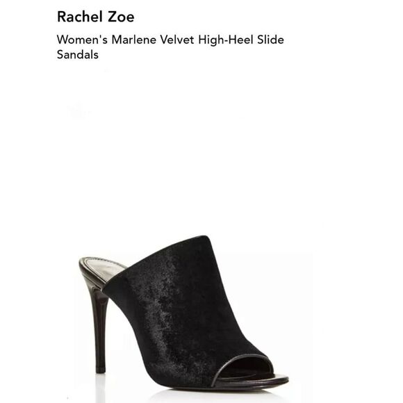 NEW RACHEL ZOE Marlene Black Velvet Peep Toe Mule Heels Size 7 - Picture 1 of 10